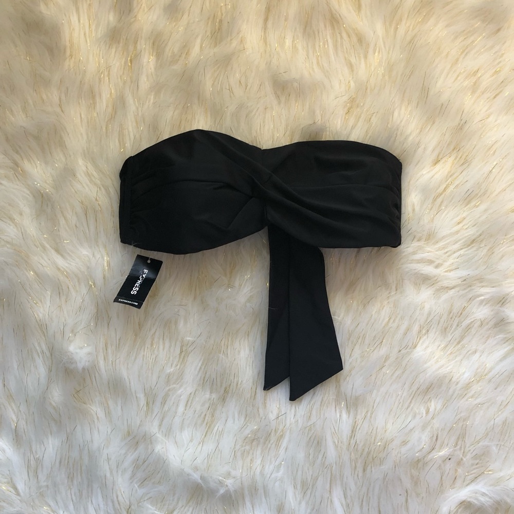 Express Womens Bikini Top Bandeau Back-tie Black S
